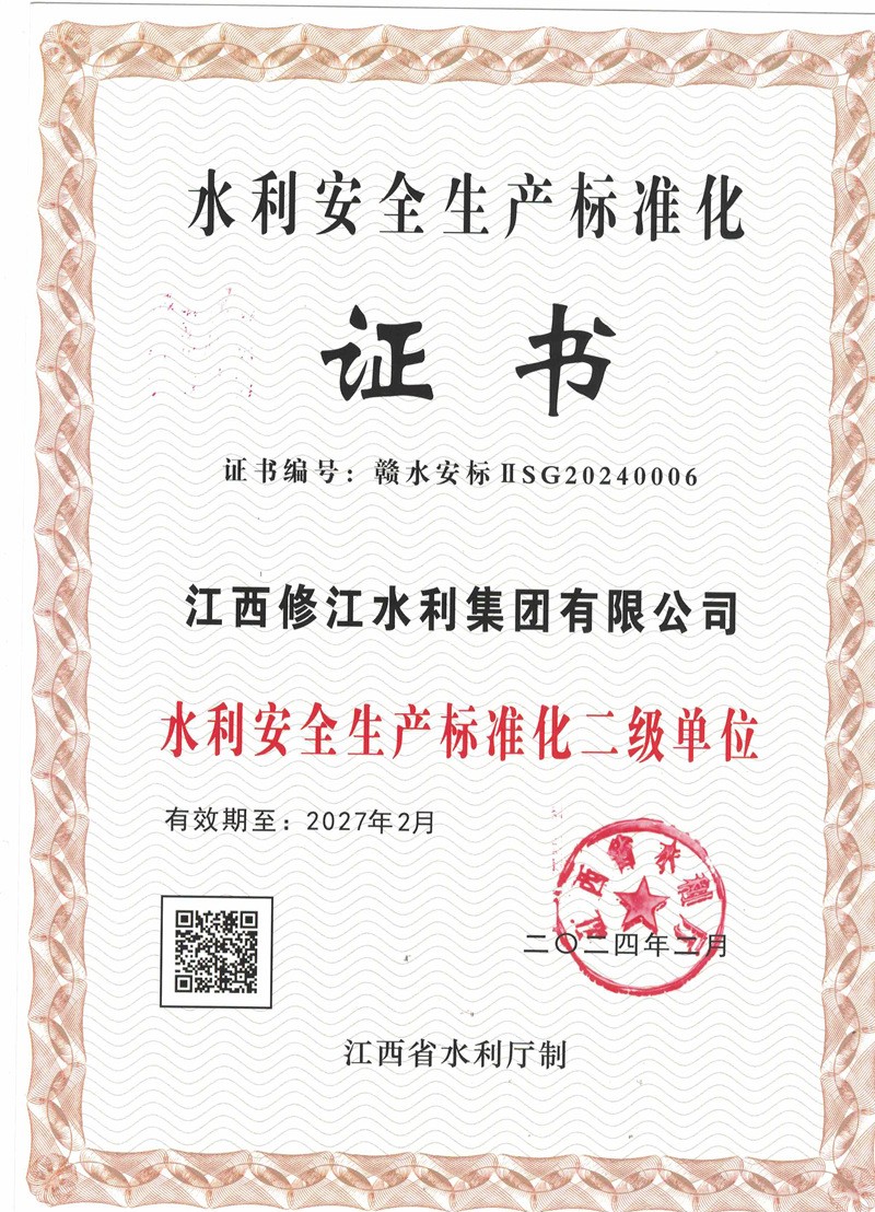 水利安全生產(chǎn)標(biāo)準(zhǔn)化證書（二級單位